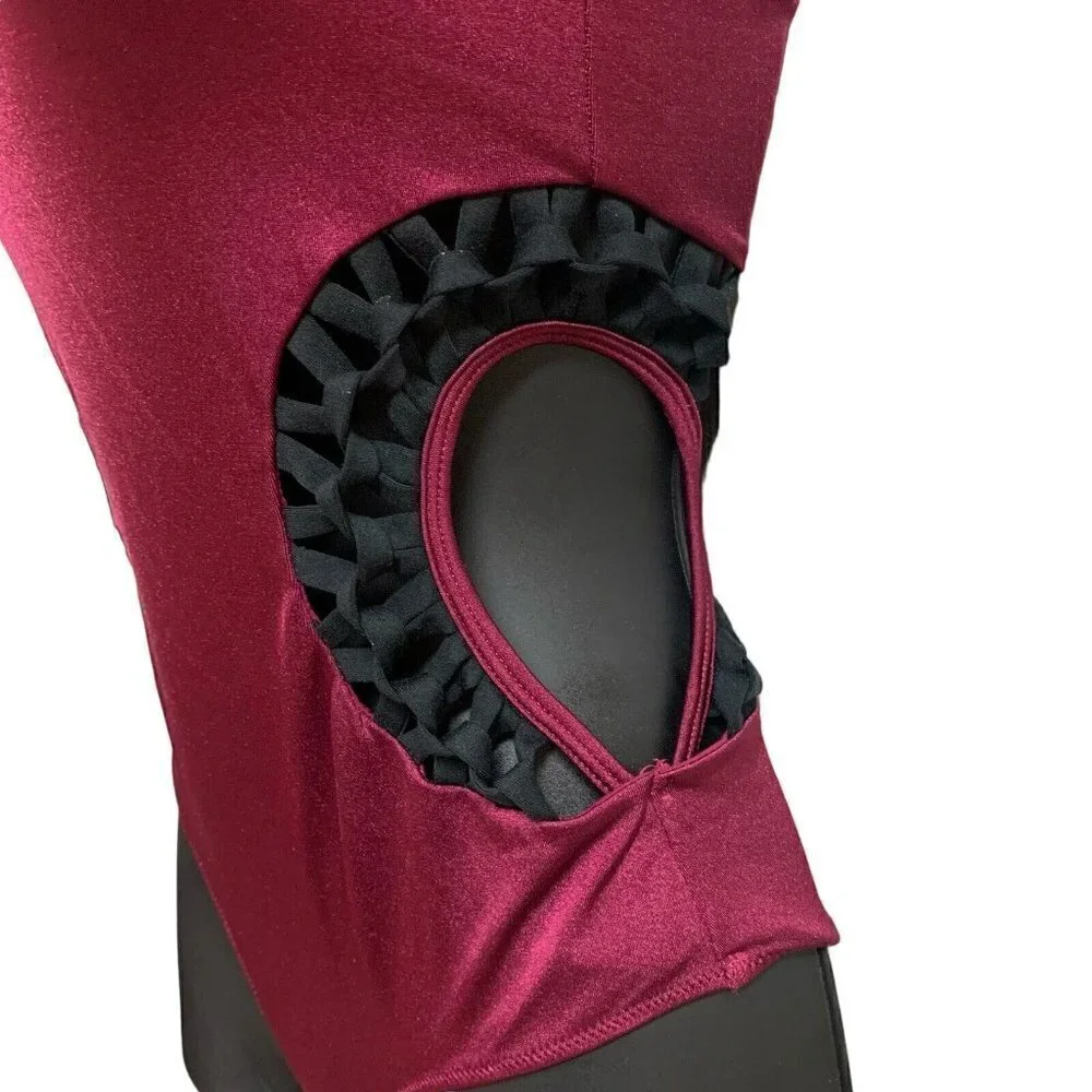 California Kisses Dancewear Girl's Size XL Leotard Side Cut-Out Braided Burgundy